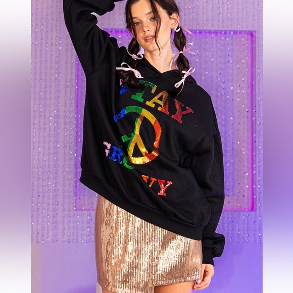 Rainbow Sequin Letter Patch Hoodie Top - Picture 6 of 6